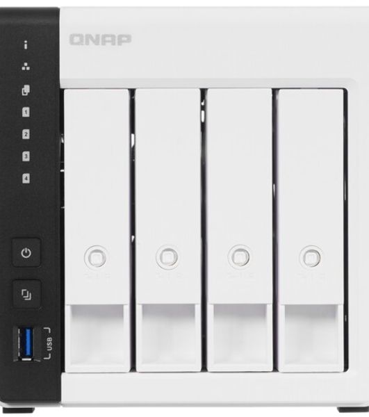 Сетевое хранилище SMB QNAP TS-433-4G NAS 4 HDD trays. ARM 4-core Cortex-A55 2.0GHz, ram 4 Gb (max), 1x1GbE, 1x2.5GbE, 2xUSB 2.0 port,1xUSB 3.2 Gen 1
