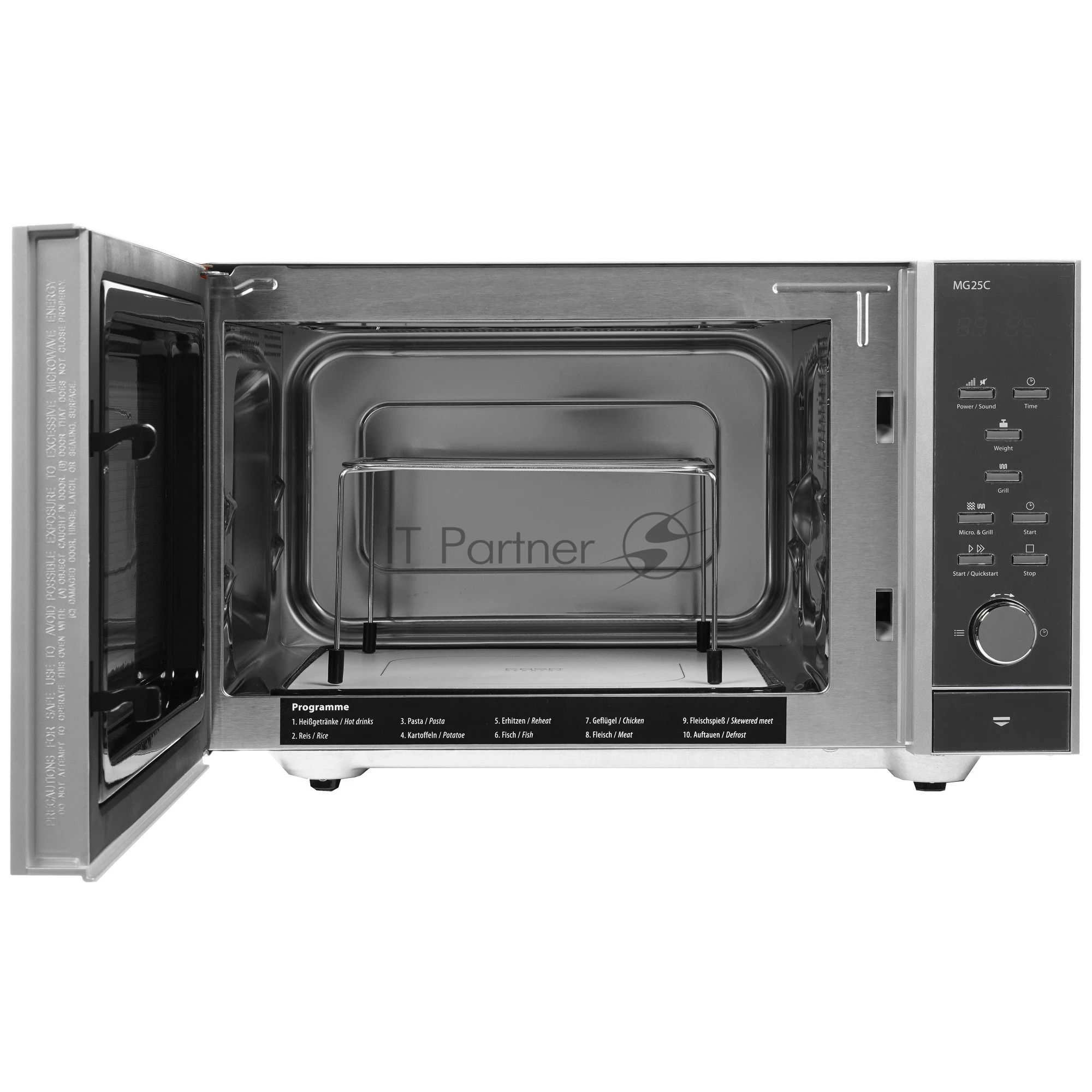Микроволновая печь CASO MG 25 Ceramic Menu серебристый/черный, 25 л, 900 Вт, переключатели - кнопки, поворотный механизм