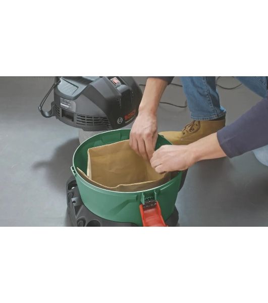 Строительный пылесос Bosch UniversalVac15 зеленый, 1000 Вт, уборка сухая/влажная, пылесборник контейнер, 15 л