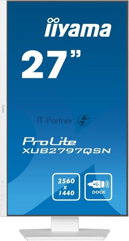 Монитор 27" Iiyama ProLite XUB2797QSN-W1 IPS 2560x1440, 100 Гц, 1 мс, 16:9, 250 кд/м², 1xHDMI, 1xDP, 3xUSB, 1xUSB-C, 1x3.5 мм, 2x2 Вт, белый