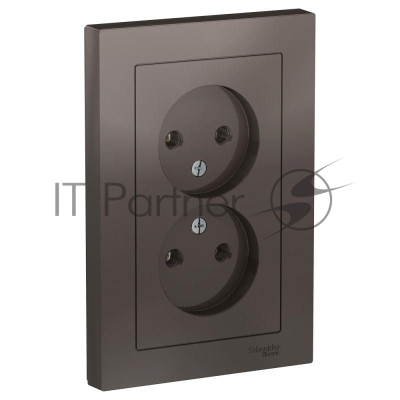 Розетка 2-м AtlasDesign без заземл. 16А в сборе мокко SchE ATN000620