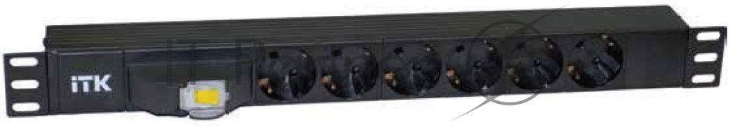 Блок розеток ITK PDU 7 розеток DIN49440 (нем. cтанд.) с LED выключателем, 1U, шнур 2м вилка DIN49441 (нем. станд.), профиль из ПВХ, черный