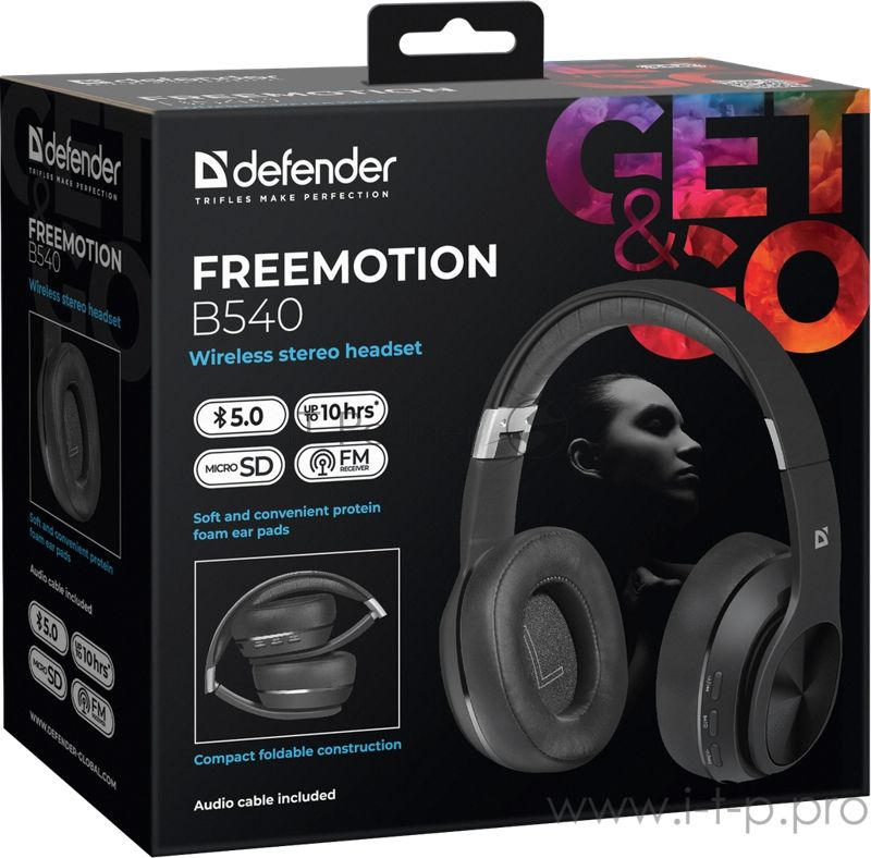 Беспроводные/проводные наушники Defender FreeMotion B540 черный, накладные, Bluetooth + проводной, до 10 ч