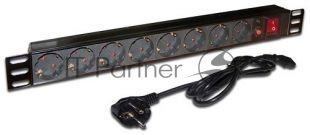 Блок распределения питания Lanmaster TWT-PDU19-10A8P-1.8 гор.размещ. 8xSchuko базовые 10A Schuko 1.8м