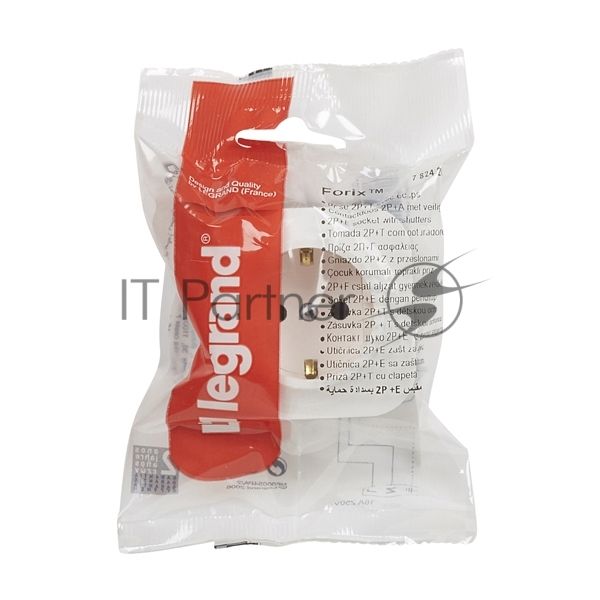 Розетка с заземлением с защитными шторками (Белая) Legrand 782220