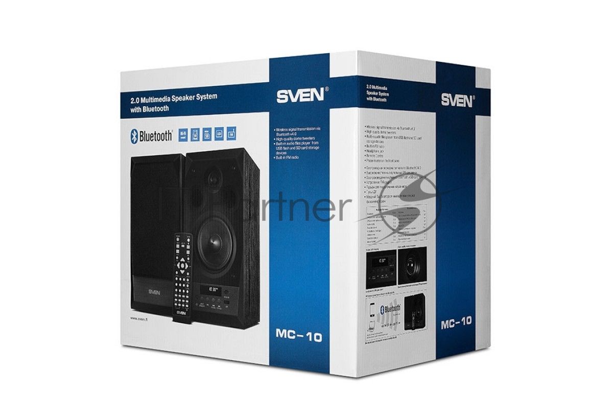 Акустическая система 2.0 SVEN MC-10, чёрный, мощность 2x25Вт (RMS), FM-тюнер, USB/microSD, дисплей, пульт ДУ, Bluetooth SVEN MC-10, чёрный, акустическая система 2.0, мощность 2x25Вт (RMS), FM-тюнер, USB/microSD, дисплей, пульт ДУ, Bluetooth