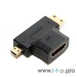 Переходник micro HDMI  (BM) + mini HDMI (M) -) HDMI (F), 5bites (HH1805FM-T)