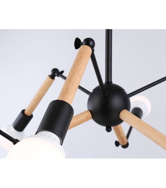Светильник Ambrella light TR80488/6 BK/LW черный/светлое дерево E27/6 max 60W D930*510