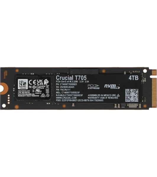Накопитель SSD Crucial T705 4Tb PCIe Gen5 NVMe M.2 SSD CT4000T705SSD3