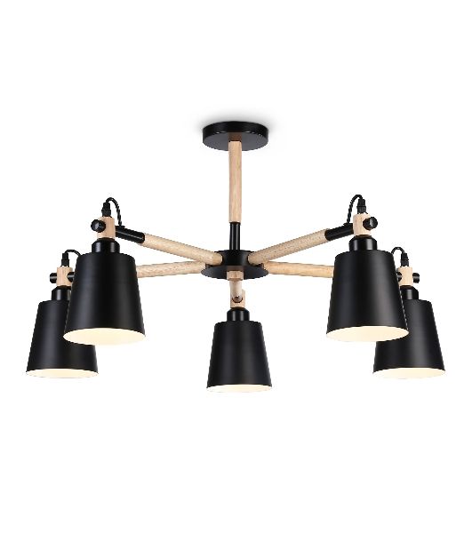 Светильник Ambrella light TR82211/5 BK/LW черный/светлое дерево E27/5 max 40W D780*430
