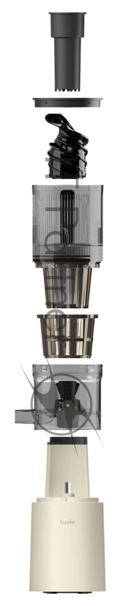 Соковыжималка Tuvio TJ04PM бежевый, шнековая вертикальная, 200 Вт, 600 мл, механическое, реверс