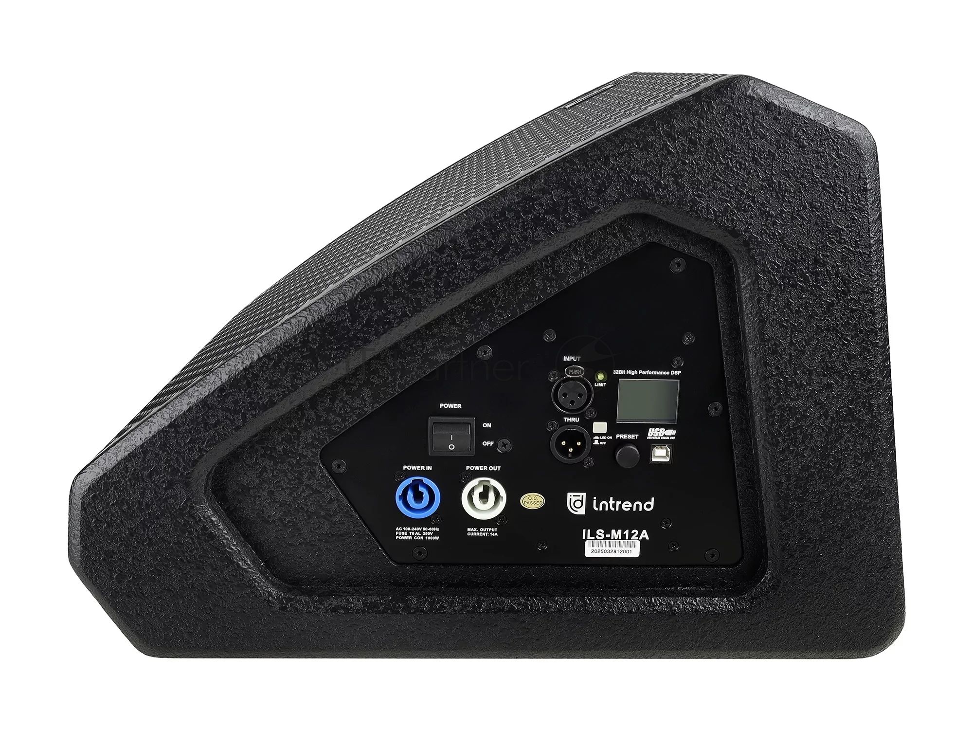 Акустическая система Intrend ILS-M12A активный сценический монитор c DSP, двухполосный, коаксиальный, 12"НЧ, 1,7"ВЧ. Цвет чёрный, корпус дерево