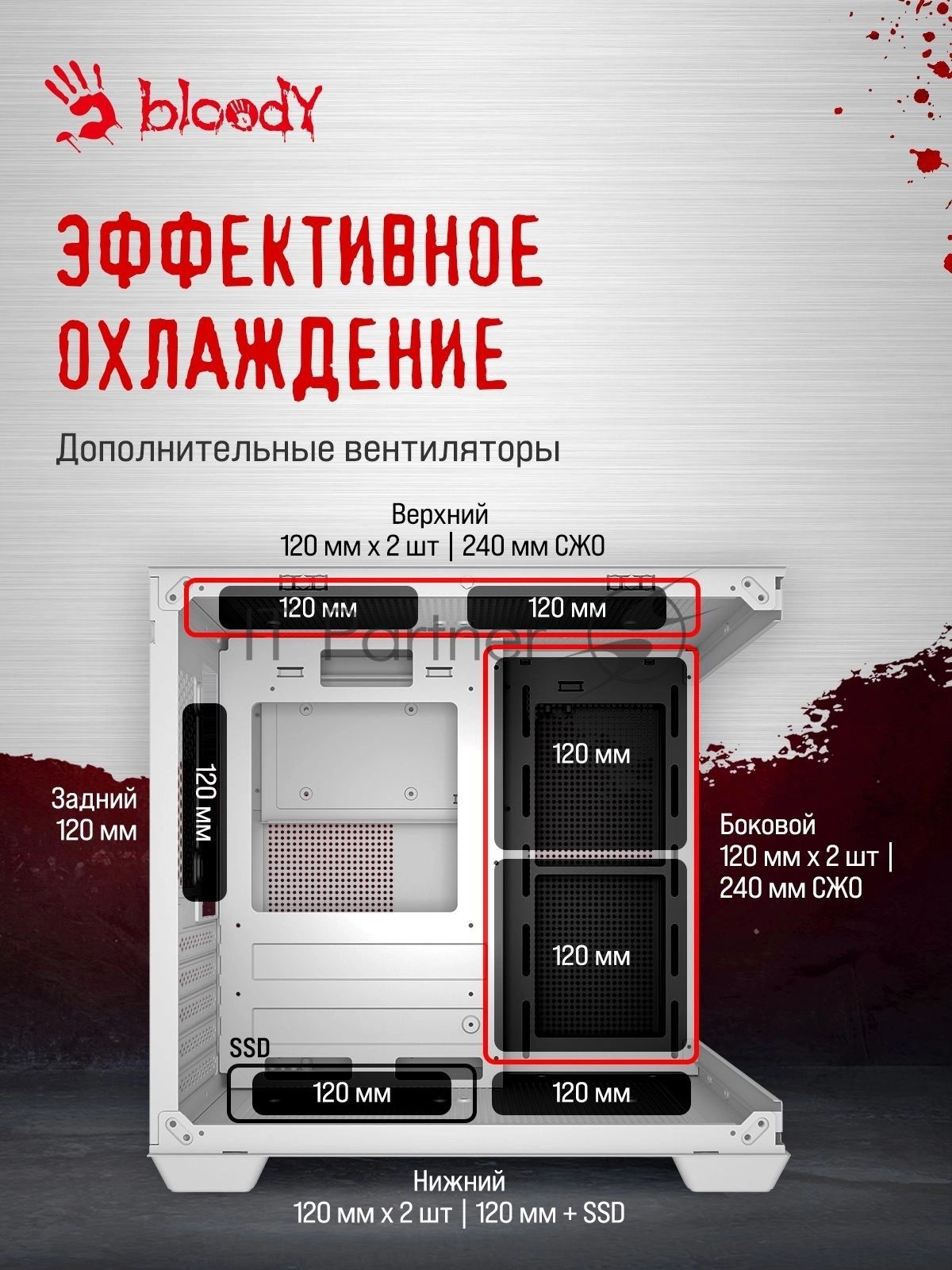 Компьютерный корпус Bloody CC-121 белый без БП mATX 7x120мм 1xUSB2.0 1xUSB3.0 audio