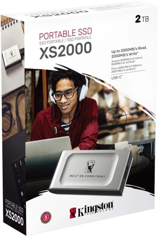 Внешний SSD Kingston XS2000, 2TB, USB 3.2 Gen 2x2 Type-C, R/W 2000/2000, серебристый