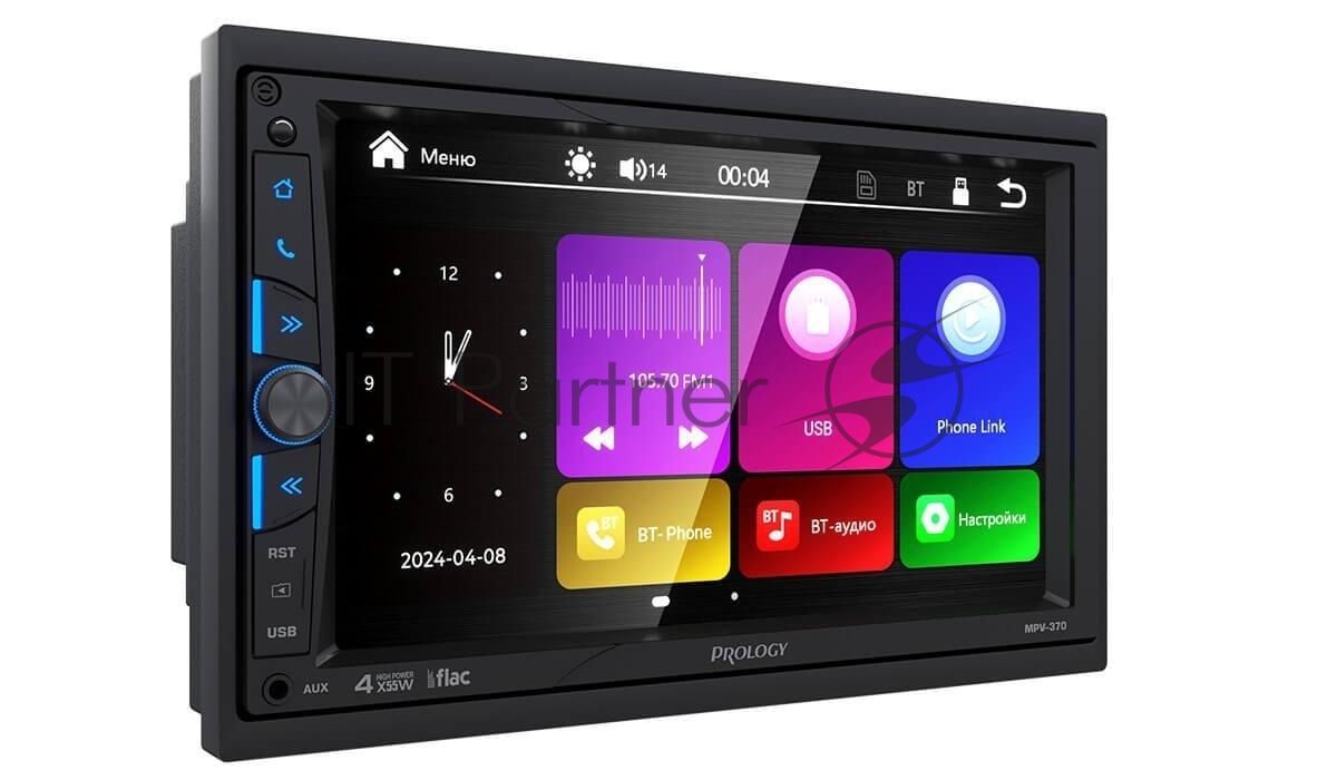Автомагнитола Prology MPV-370, 2 DIN, 7", Bluetooth, USB Type-A, AUX, пульт ДУ