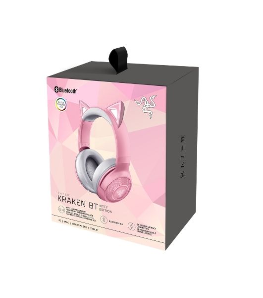 Беспроводные наушники Razer Kraken Kitty V2 BT Quartz Edition розовый, охватывающие, Bluetooth, RGB-подсветка (ушки), до 40 ч