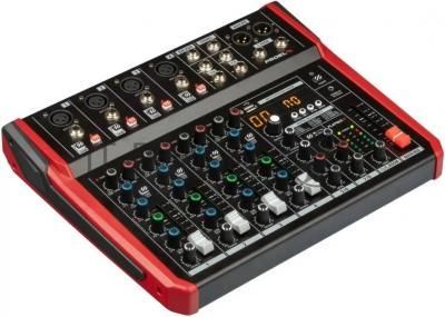 Микшерный пульт PROEL PLAYMIX8 8-ми канальный, 24 бит/48 кГц DSP, Bluetooth, медиа-плеер, 4x XLR+1/4" TRS микр./лин. входа, 2х 1/4" TRS (L/R) стерео лин. входа, 2x XLR Main вых., 2x 1/4" TRS вых. для мониторов, USB аудио интерфейс, 2x USB-A порта