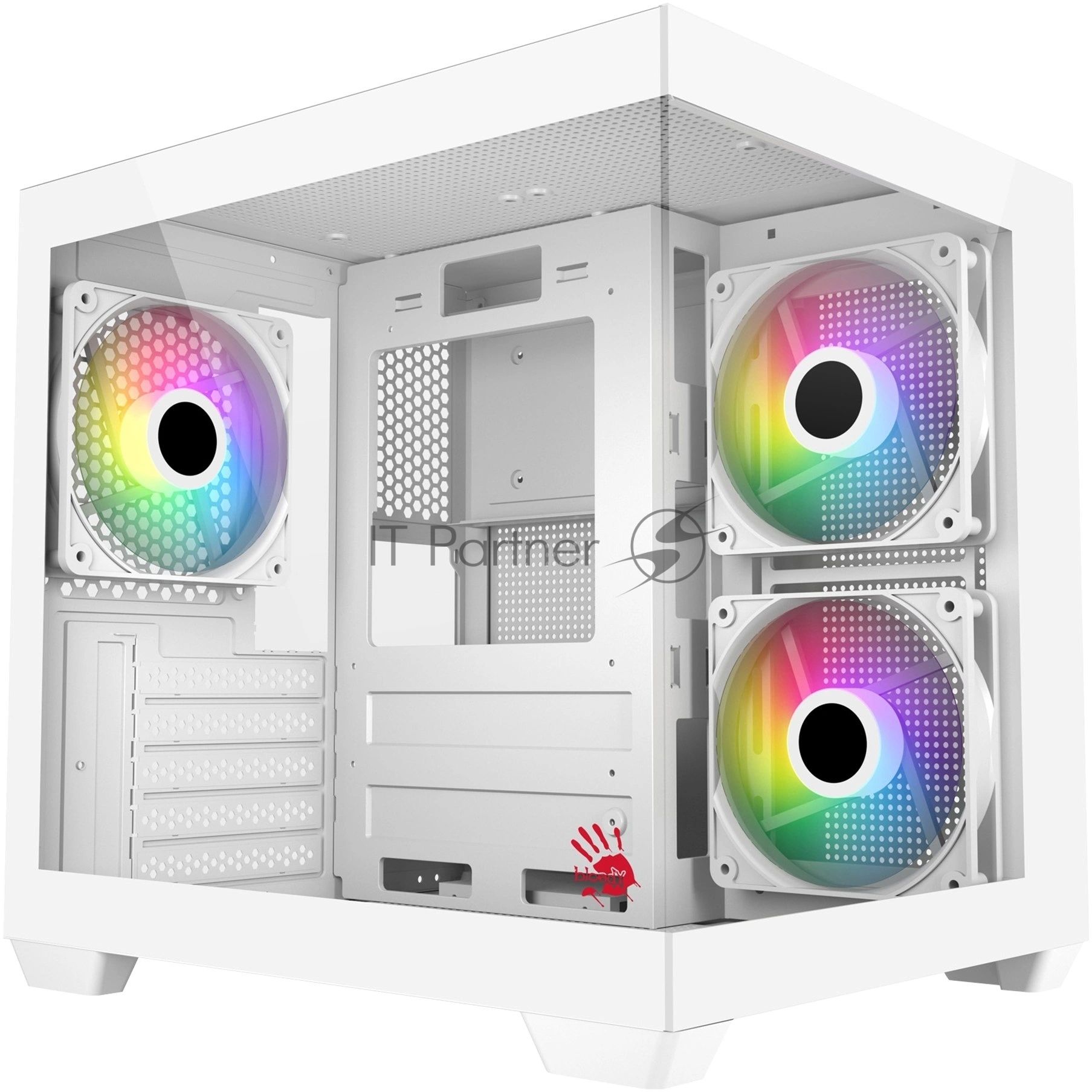 Компьютерный корпус Bloody CC-121 белый без БП mATX 7x120мм 1xUSB2.0 1xUSB3.0 audio