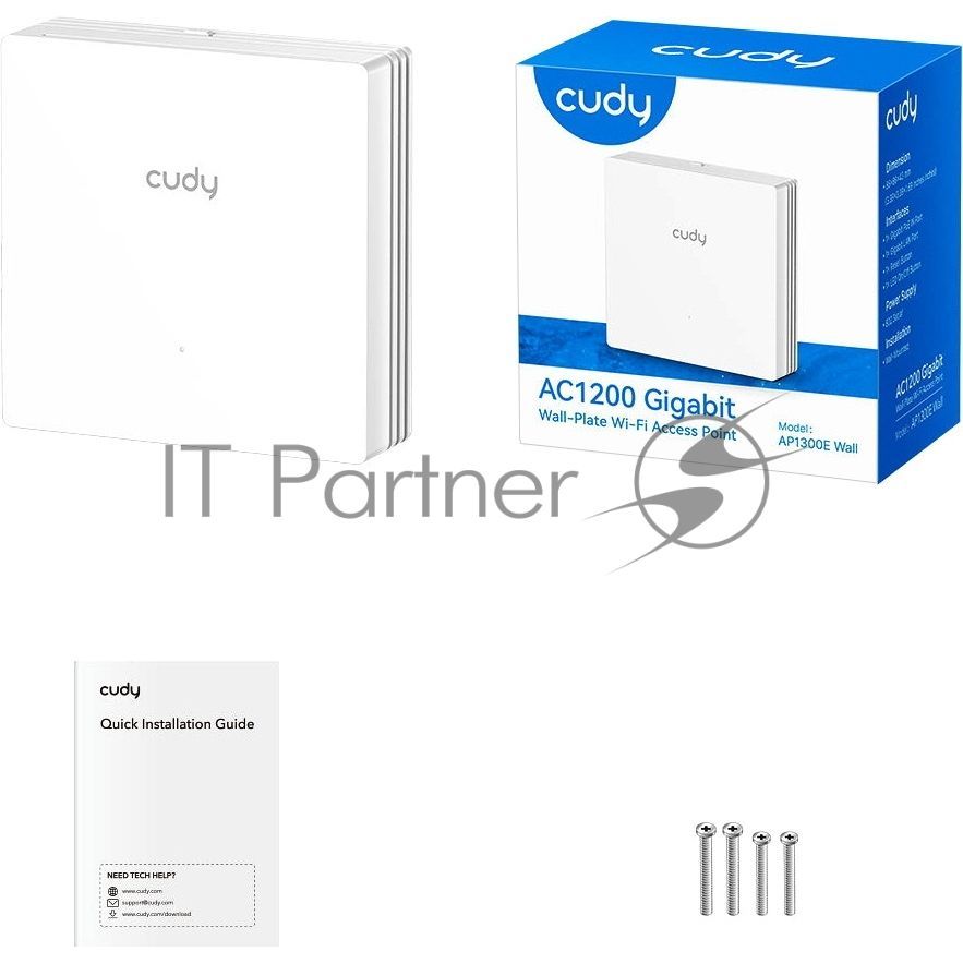 Точка доступа AC1200 Dual Band Gigabit Wall Plate Access Point, 867Mbps at 5GHz + 300Mbps at 2.4GHz, 1 x Gigabit PoE-IN Port, 802.3af / at, 1 x Gigabit RJ45 ports, Cudy Mesh Support