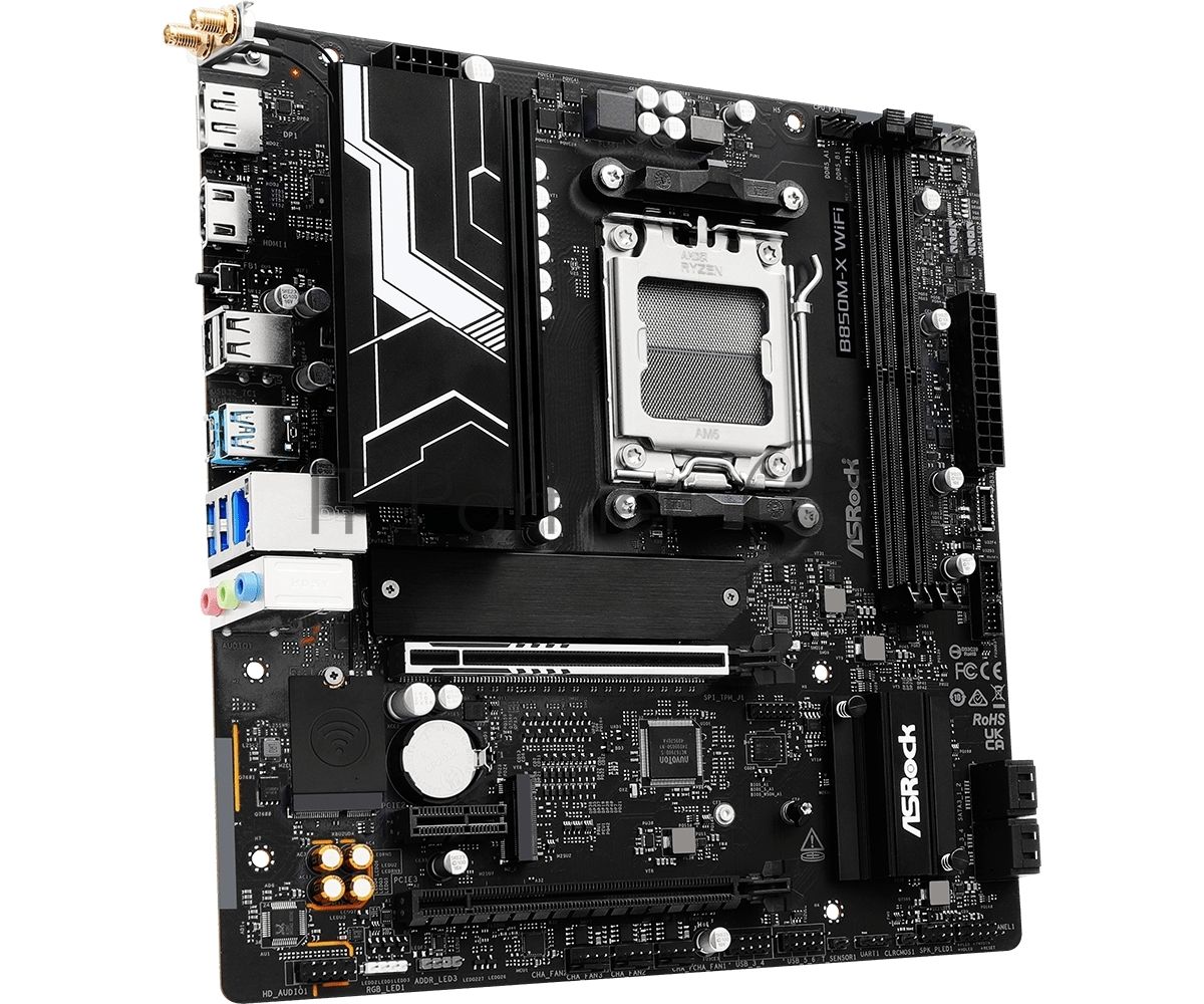 Материнская плата ASROCK B850M-X WIFI R2.0, AM5, AMD B850, 2xDDR5, 4xSATA, 2xM.2, 1xPCIe 5.0 x16, 1xPCIe 4.0 x4, 1xPCIe 3.0 x1, 1xDP, 1xHDMI, 1x2.5Gb LAN, Wi-Fi 6E, BT 5.2, 1xUSB-C 5Gbps, 3xUSB-A 5Gbps, 2xUSB-A 2.0, 3x3.5 мм, 7.1, mATX