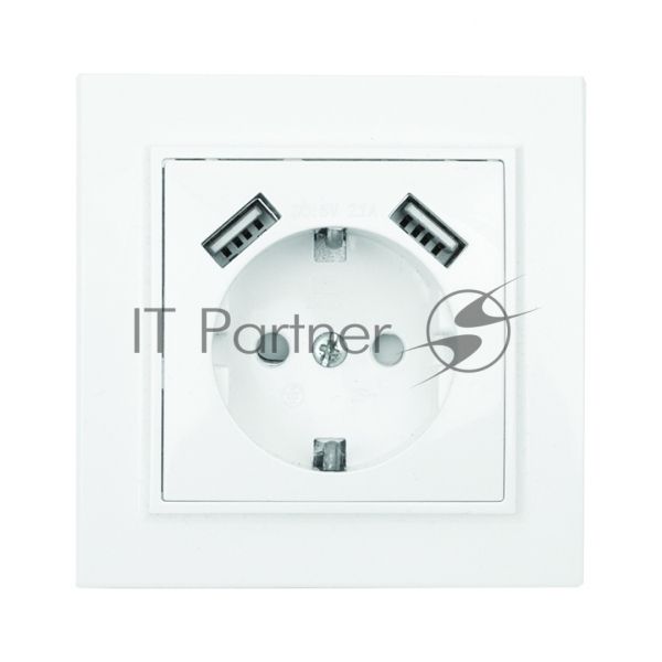 Розетка 1-местная СП с/з 16А белая с защ. штор. с 2 USB 2,1А EKF Минск