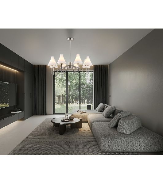 Люстра Ambrella light LH57125/8 SN/FR никель/белый матовый E14/8 max 40W D800*650