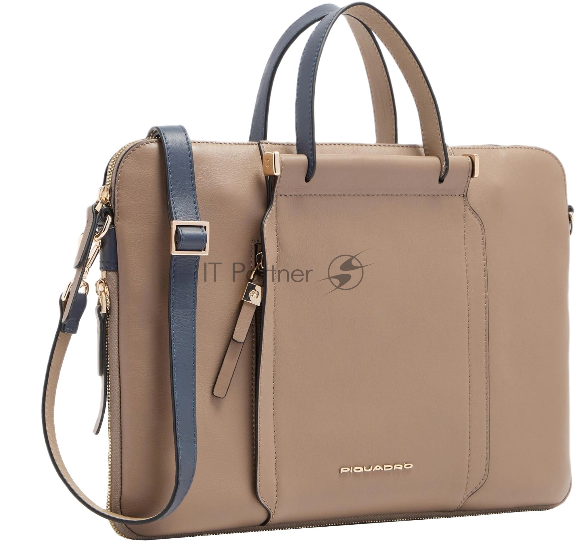 Деловая сумка женская Piquadro Circle CA6698W92/TOBLU с отделением для ноутбука 14" бежевая/голубая натур.кожа