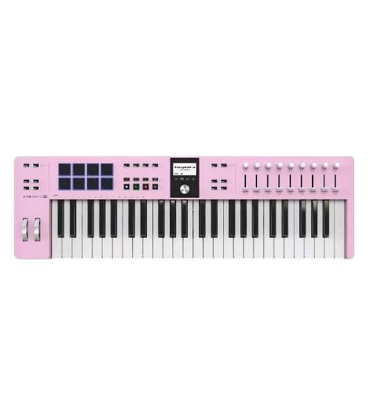 Клавиатура MIDI 231525 Arturia KeyLab Essential 49 mk3 Rose Quartz 49 клавиш, LCD дисплей, 9 энкодеров, 8 пэдов, 9 фейдеров, 12 кнопок управления, колеса высоты тона и модуляции, 1/4" Jack вход для педали, MIDI выход, Type-C