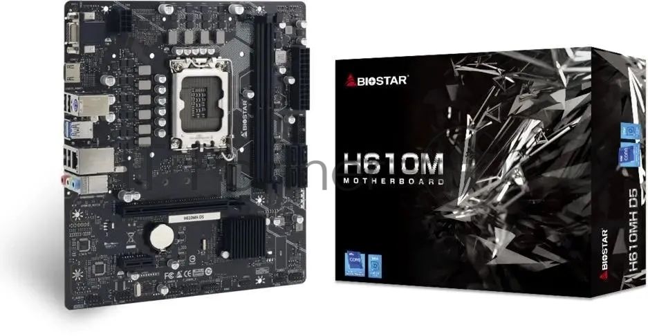 Материнская плата Biostar H610MH D5, LGA1700, Intel H610, 2xDDR5, 4xSATA, 1xM.2, 1xPCIe 4.0 x16, HDMI, D-Sub, 1x1Gb LAN, 3x3.5 мм, 7.1, microATX