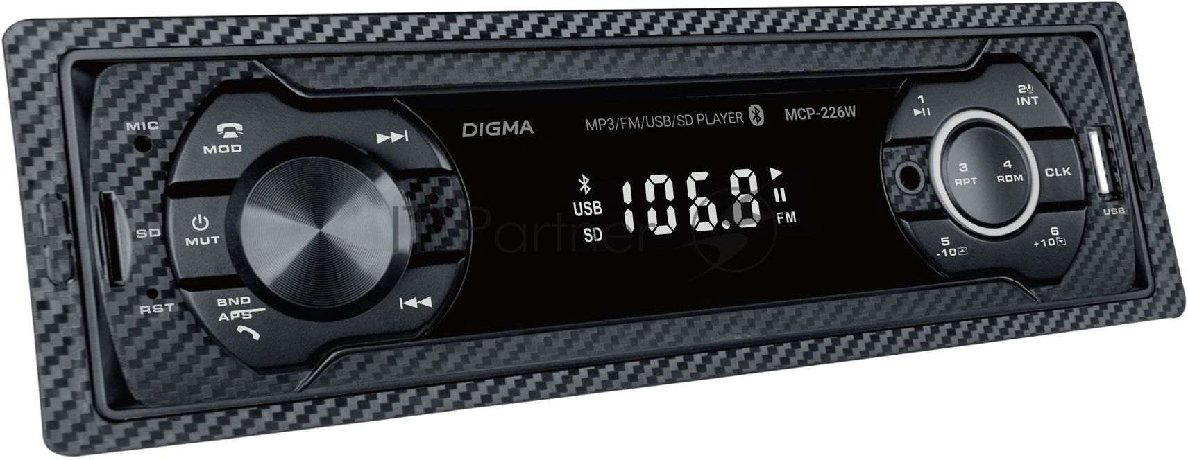 Автомагнитола Digma MCP-226W, 1 DIN, USB Type-A, AUX