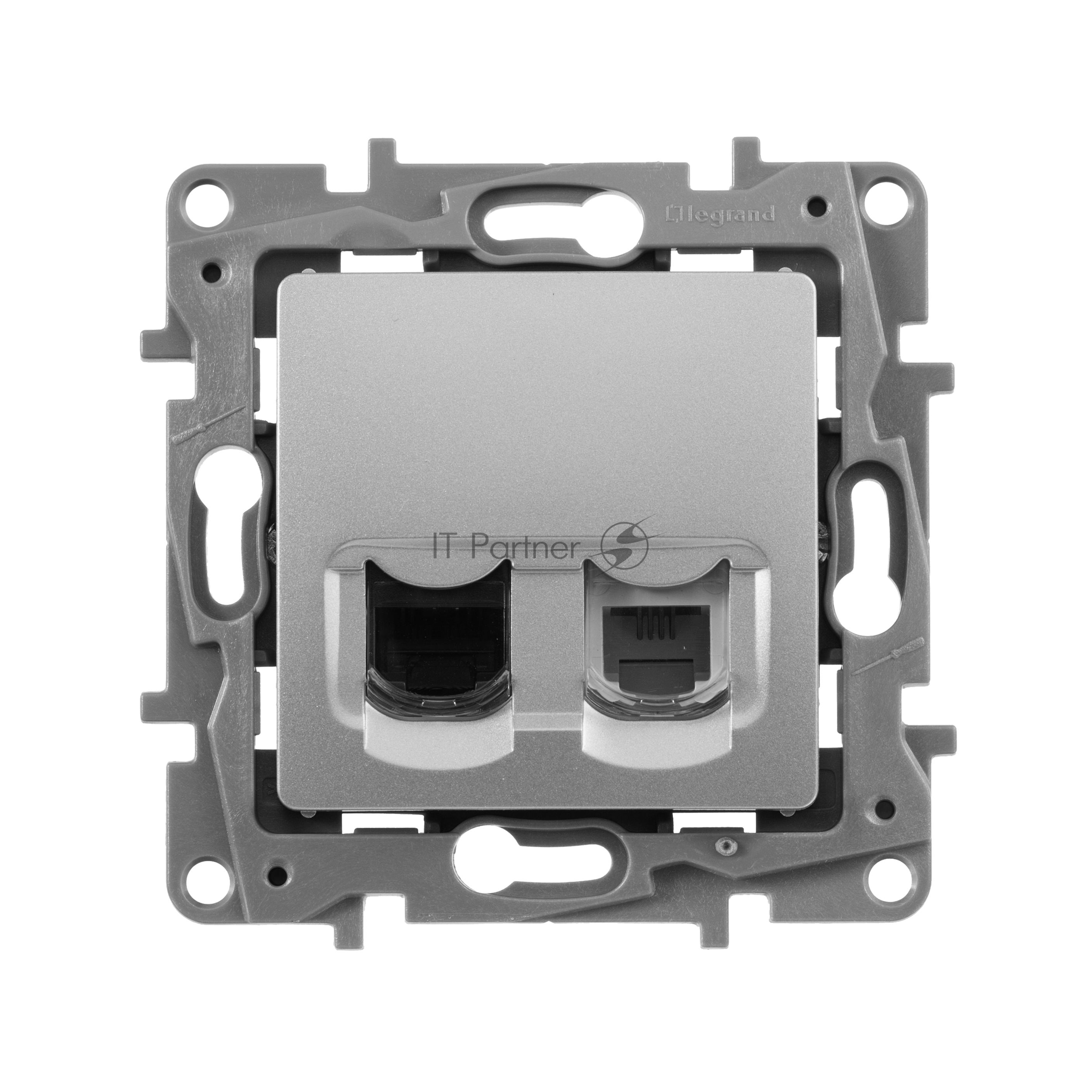 Розетка RJ11+RJ45 кат. 5 UTP, алюминий ETIKA