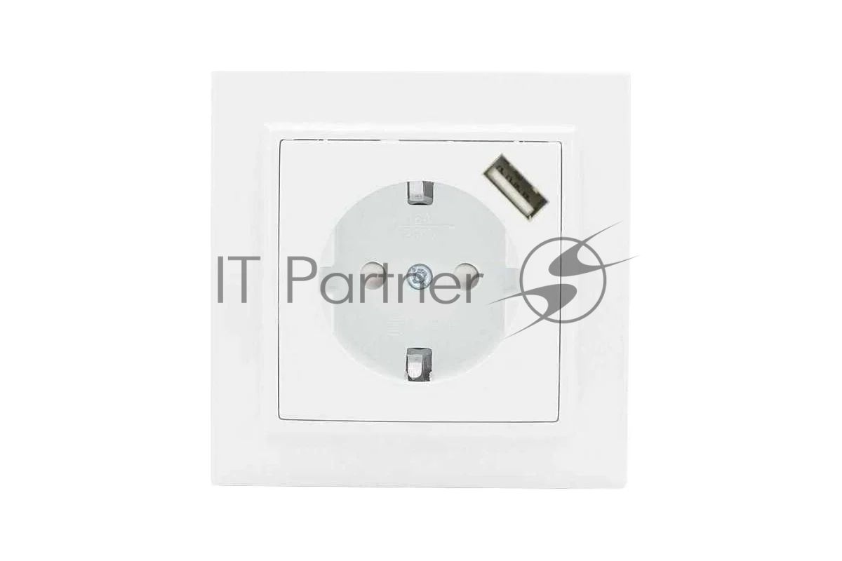 Розетка EKF Минск ERR16-028-100-USB 1-местная СП с/з с защитными шторками 16А белая с USB 1А