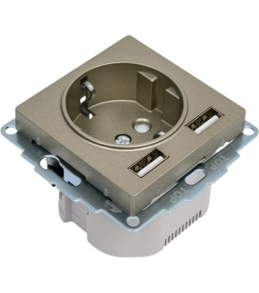 Розетка SE AtlasDesign Шампань SO + USB A+A, 5В/2,4А, 2х5В/1,2А, механизм