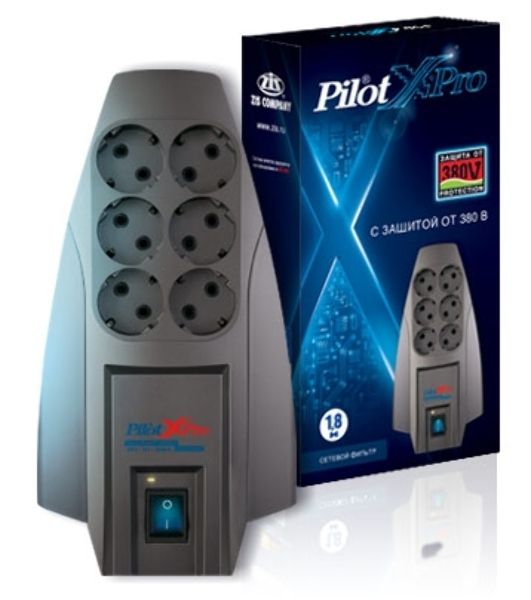 Сетевой фильтр Pilot X-Pro 7 м, 6 розеток, серый, коробка