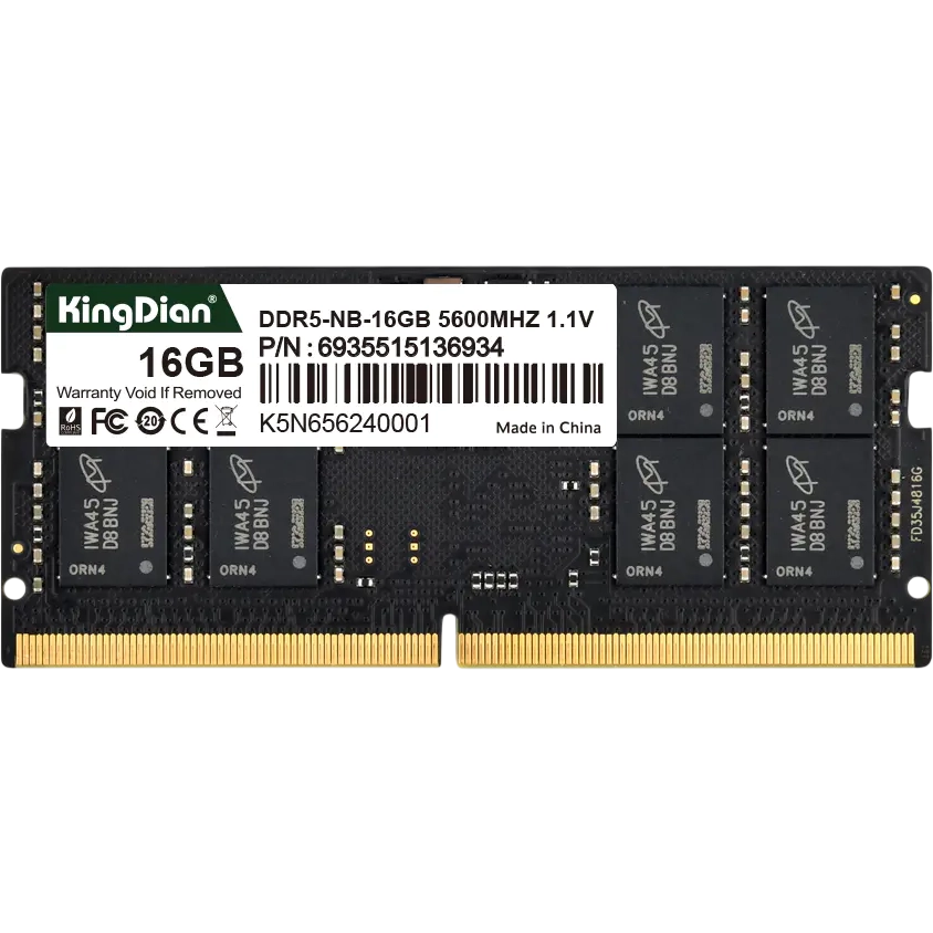 Оперативная память KingDian, DDR5, 16GB (1x16GB), 5600 MHz, CL46, без радиатора, SO-DIMM