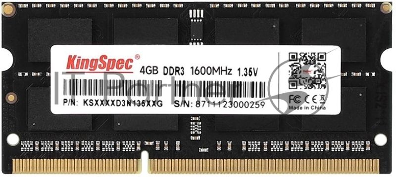 Оперативная память KingSpec, DDR3L, 4GB (1x4 GB), 1600 MHz, CL11, SO-DIMM