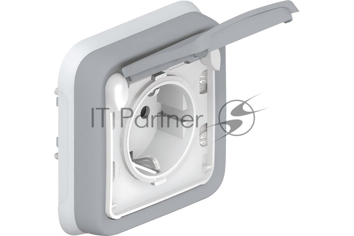 Розетка 1-м СП Plexo с защ. крышкой с заземл. с супр. IP55 сер. Leg 069833