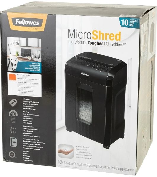 Шредер Fellowes Powershred 10M FS-4630601 DIN P-5, 2х15мм, 10лст., 19лтр., Safety Lock, с микрорезкой
