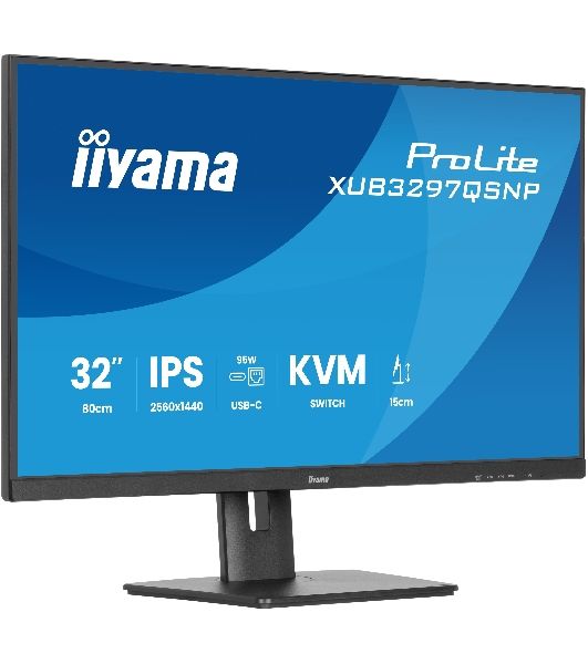 Монитор 32" Iiyama ProLite XUB3297QSNP-B1 IPS QHD, 100 Гц, 1 мс (MPRT), 16:9, 350 кд/м², HDMI 2.0, DP 1.4, USB-C (95 Вт PD), встроенные динамики (2x2.5 Вт), KVM-модуль, поворотная подставка, черный