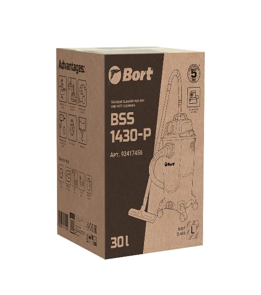 Строительный пылесос Bort BSS-1430-P 1400Вт (уборка: сухая/влажная) синий