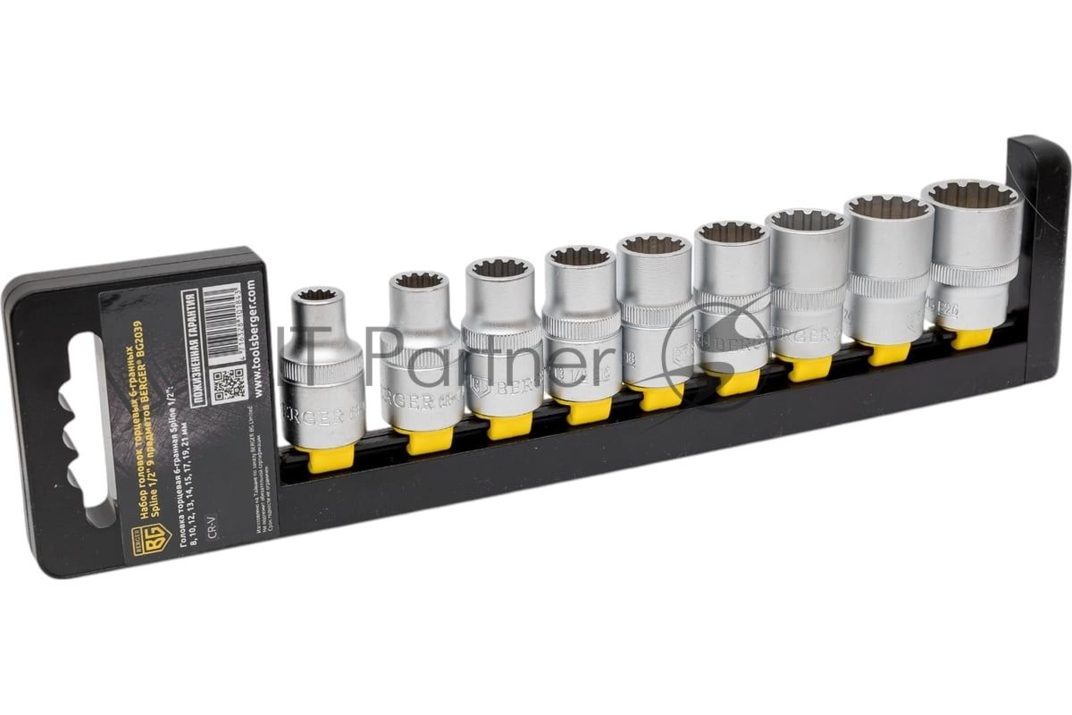 Набор головок BERGER BG2039 торцевых 1/2'' spline 9 предметов