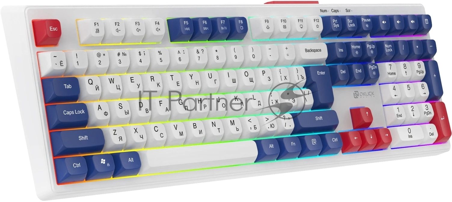 Клавиатура Oklick 725G проводная, USB Type-A, белый/красный