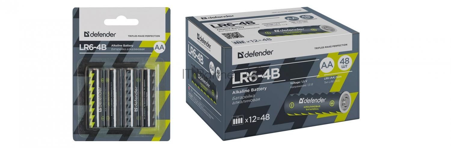 Батарейка DEFENDER BATTERY ALKALINE AA 1.5V/LR6-4B 4PCS 56012