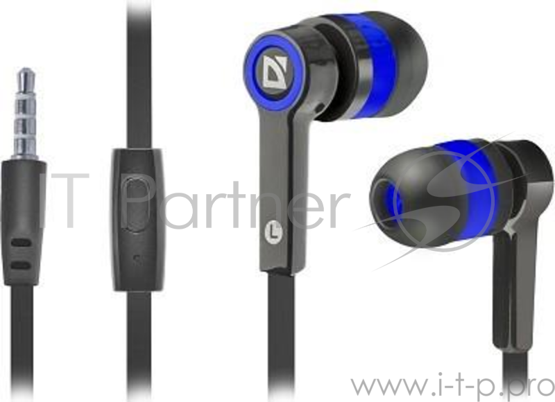 Гарнитура Defender Pulse-420 черный/синий 4-пин 3 5 мм jack кабель 1.2 м