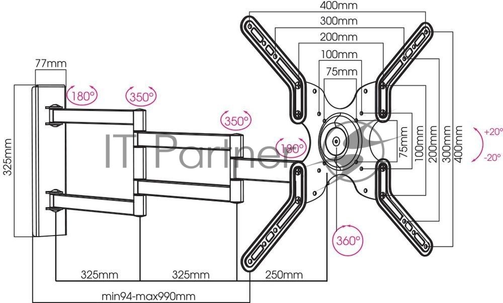 Кронштейн для телевизора Arm Media LCD-900 черный, 22"-55" макс. 18 кг, настенный, поворот и наклон