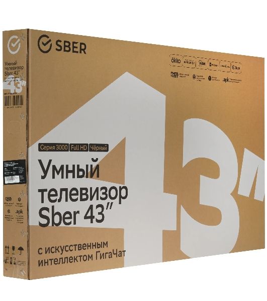 Телевизор Sber 43" SDX-43F3000DBA черный LED FHD 60Hz Smart TV Салют ТВ 1.5GB/8GB