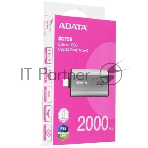 Внешний SSD ADATA SC750, 2TB, USB 3.2 Gen 2 Type-C, R/W 1050/1000, черный