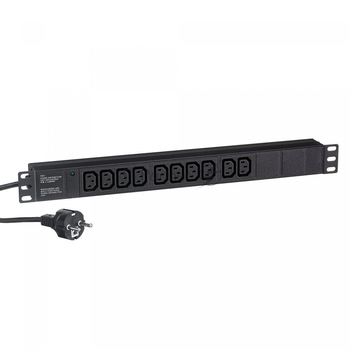 Блок розеток горизонтальный ExeGate ServerPro PDU-19H005 Al-10C13-EU3, 19", 1U, Алюминий, 10 IEC 320 C13, кабель с евровилкой VDE-250V-16A-3*1.5мм2, 3 метра, черный