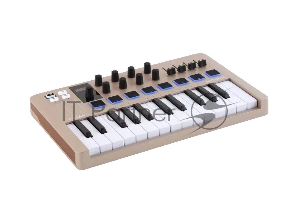 Клавиатура MIDI 231508 Arturia MiniLAB 3 Champagne 25 клавиш, 8 энкодеров, 8 RGb пэдов, 8 фейдеров, дисплей, сенсорные регуляторы Pitch/Modulation, MIDI-выход, 1/4" Jack вход педали, режим Chord, арпеджиатор, USB-C