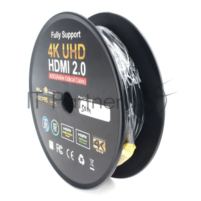 Активный оптический кабель Cablexpert HDMI, 50м, v2.0, 19M/19M, AOC Premium Series, позол.разъемы, экран, коробка